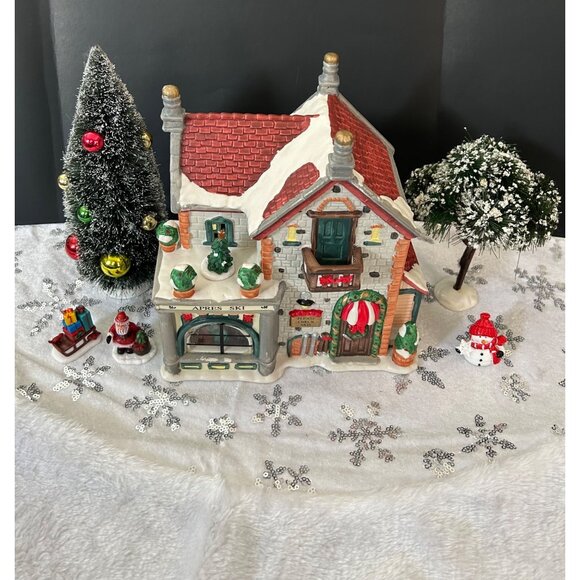 Christmas Village Scene With Accessories - Apres Ski Shop Trees Santa & Snowman - Picture 2 of 15